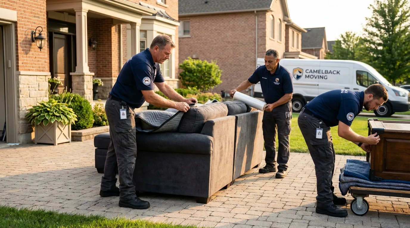 Large estate moving crew wrapping furniture in Pecatonica, IL